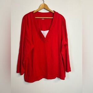 Liz & Me Red V-Neck Women's Top Plus Size 2X 100% Cotton  Capsule Wardrobe